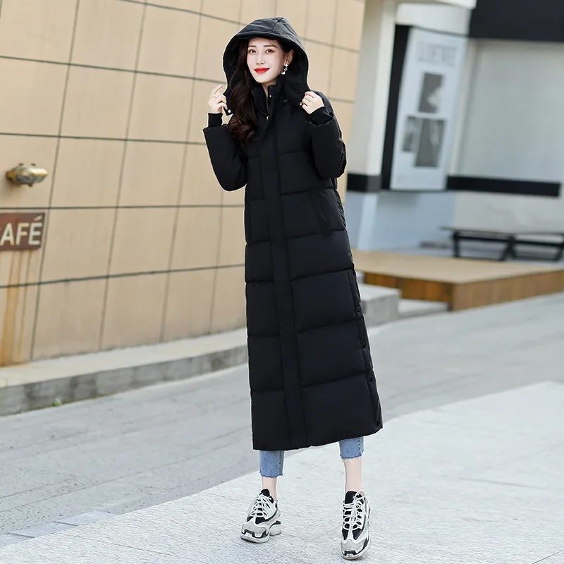 عالية الجودة المرأة الشتاء سميكة الدافئة سترة قطن النساء سترات الملابس فوق الركبة سميكة سترة الملابس القطنية معاطف طويلة