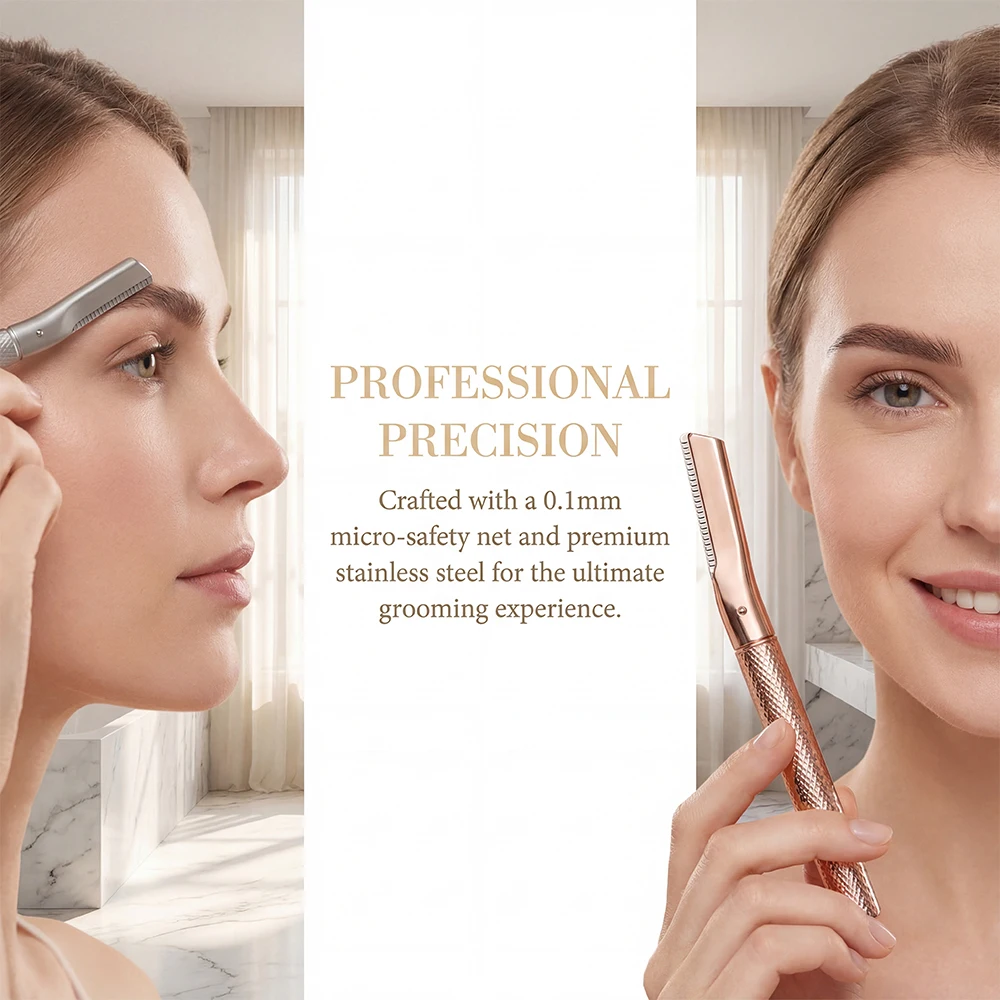 Premium Zinc Alloy Eyebrow Razor Safe Metal Trimmer Anti-Scratch Facial Hair Remover Detachable Blade Beauty Makeup Tool