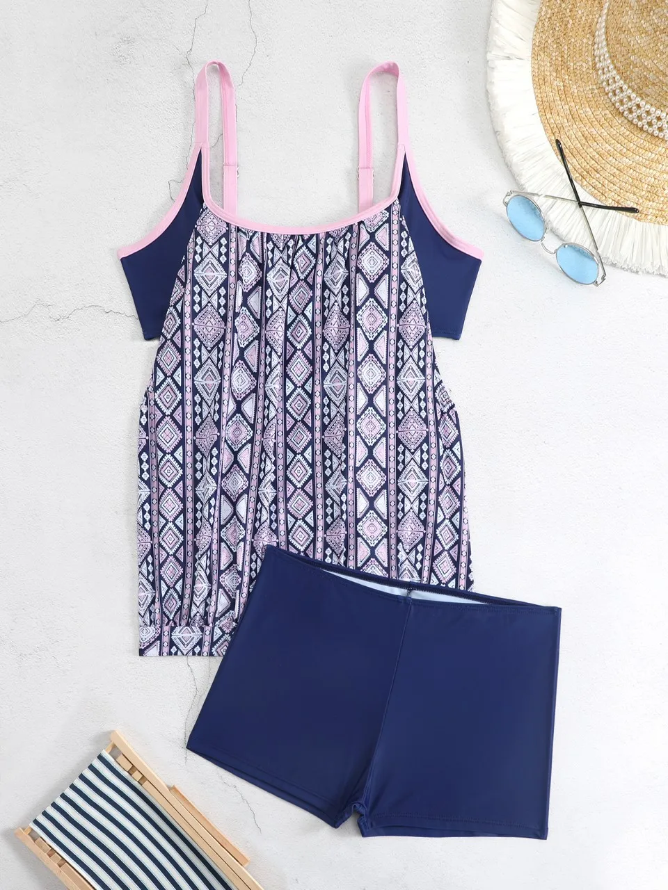 

2025 женский купальник на бретельках из двух частей, танкини с принтом, купальник с шортами, женский купальный костюм, летний плюс 3XL