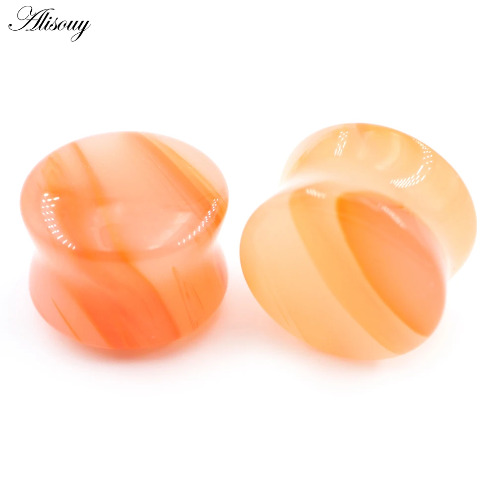 Alisouy 2PC 6-30mm Red Green Stone Double Flared Ear Tunnels Plug Flesh Stretcher Expander Gauges Earrings Piercing Body Jewelry