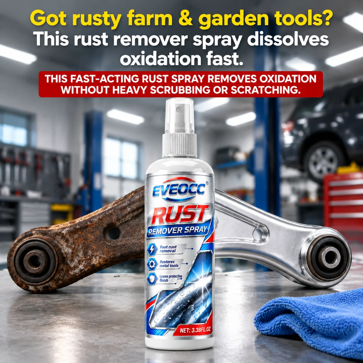 3.38oz Metal Rust Remover Spray, Fast Dissolve Rust Stain, Restore Metal Surface Leave Protective Finish for Hardware