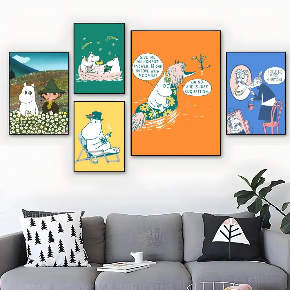 M-MooMinS-B M-MuuMiES Anime-Poster, Drucke, Aquarell-Wandkunst, Raumdekoration, Poster, selbstklebendes Kunstpapier, wasserfest