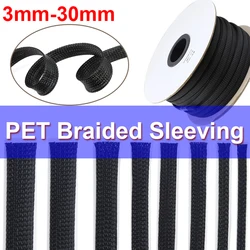 1M Black PET Braided Sleeving Diameter 1~40mm Insulated Wire Cable Protection Sleeve Flame Retardant Nylon Tube