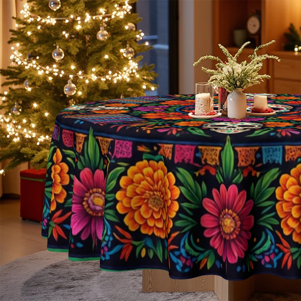 One tablecloth, with a Halloween theme, featuring bright flowers, suitable for the family kitchenzyc