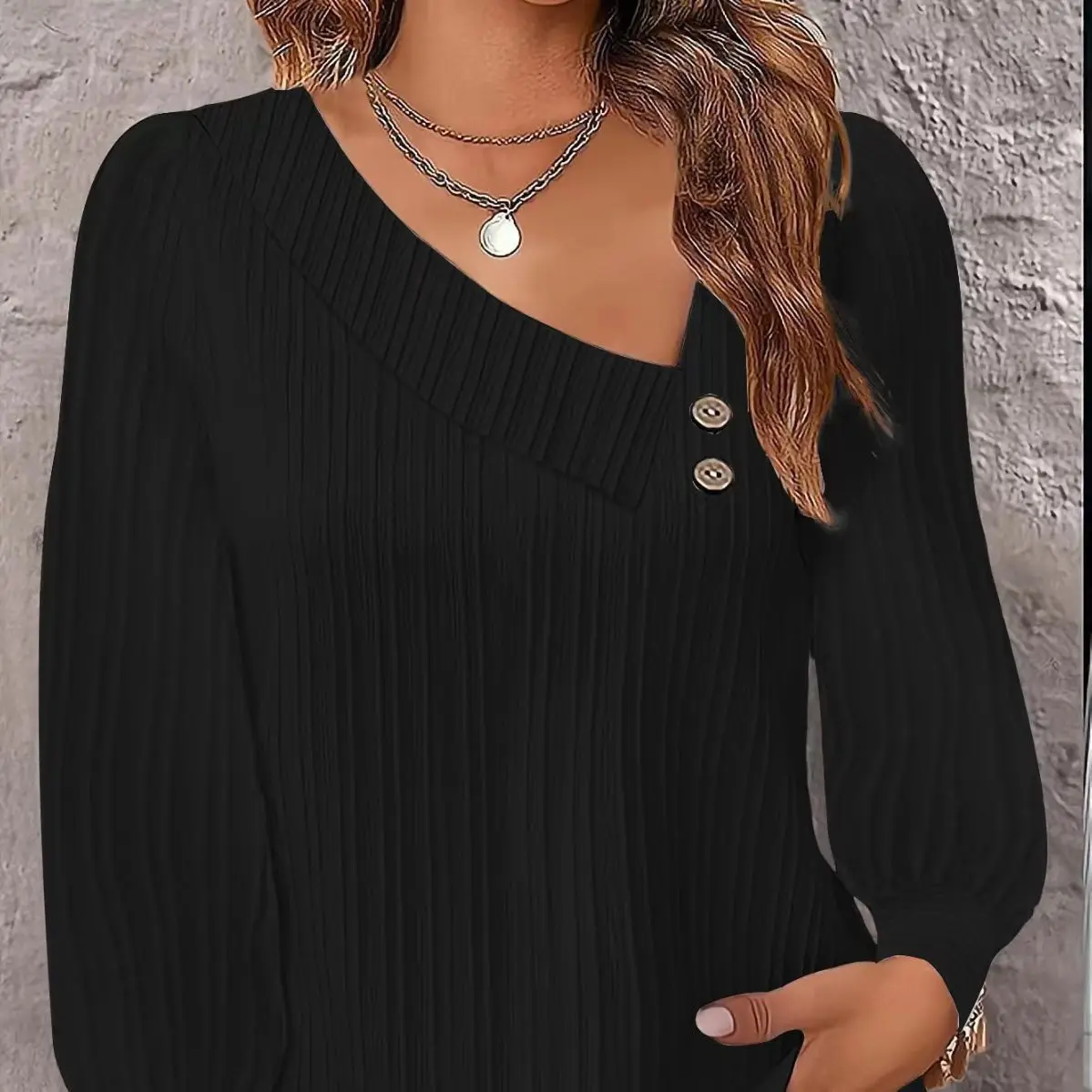 Best-seller transfrontalier Wi Bangpo ort Sve Long Sve V-Ne bouton couleur Pure Base polyvalente irt automne Simple Sle