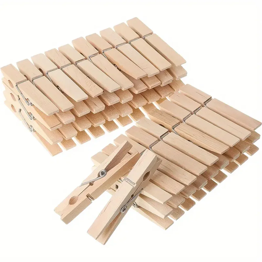 20pcs Rust-Proof Wooden Clothespins Set - Large, Natural Wood, Multipurpose Clips for Classroom Crafts, Photo Display, Home & Of