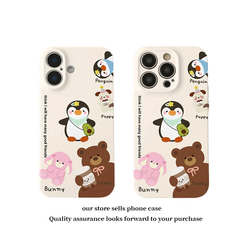 Yellow Penguin and Her Friends Cartoon Phone Case for IPHONE 16ProMax 15 14 13 12 11 Acrylic TPU Two in One Mobile Phone Cases