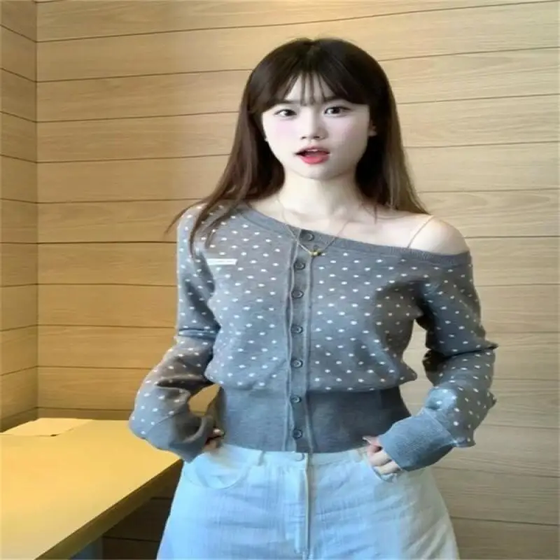 オフショルダーセーター 韓国風 春と秋 通勤 優しいリボンセーター オフィスワーカー向け カーディガン ニットセーター