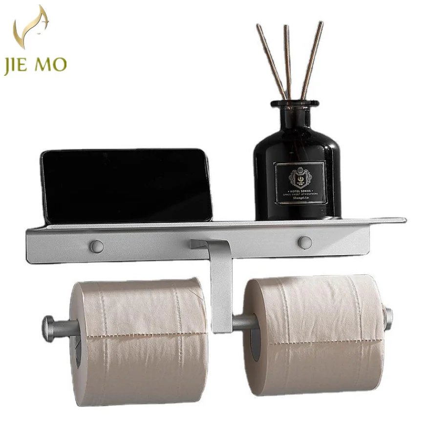 Black /Matte double use Paper Holder Bathroom Accessories Cell phone Rack Toilet Paper Shelf Space Aluminum Material