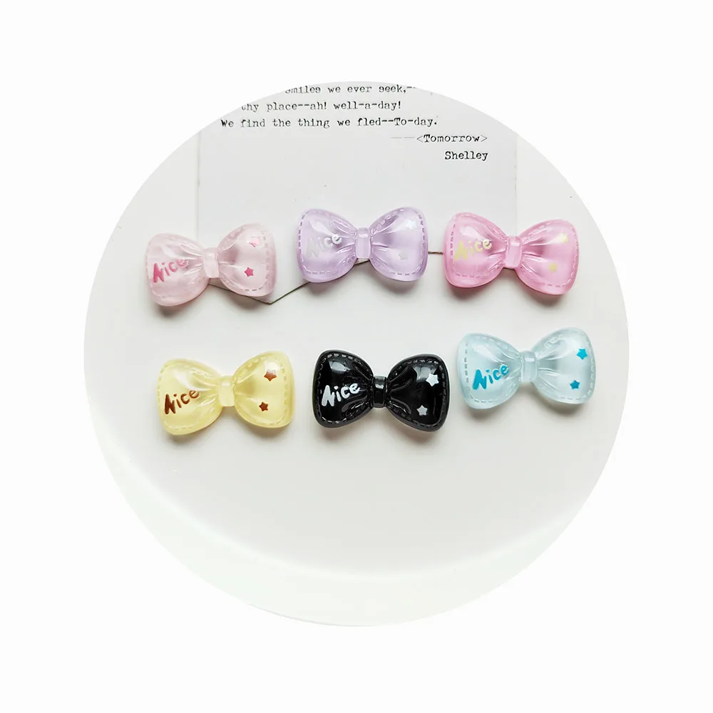 New Mini Transparent Shiny Bowknot Resin Figurine Bow Tie Crafts Flatback Cabochon Ornament Jewelry Hairwear Accessories