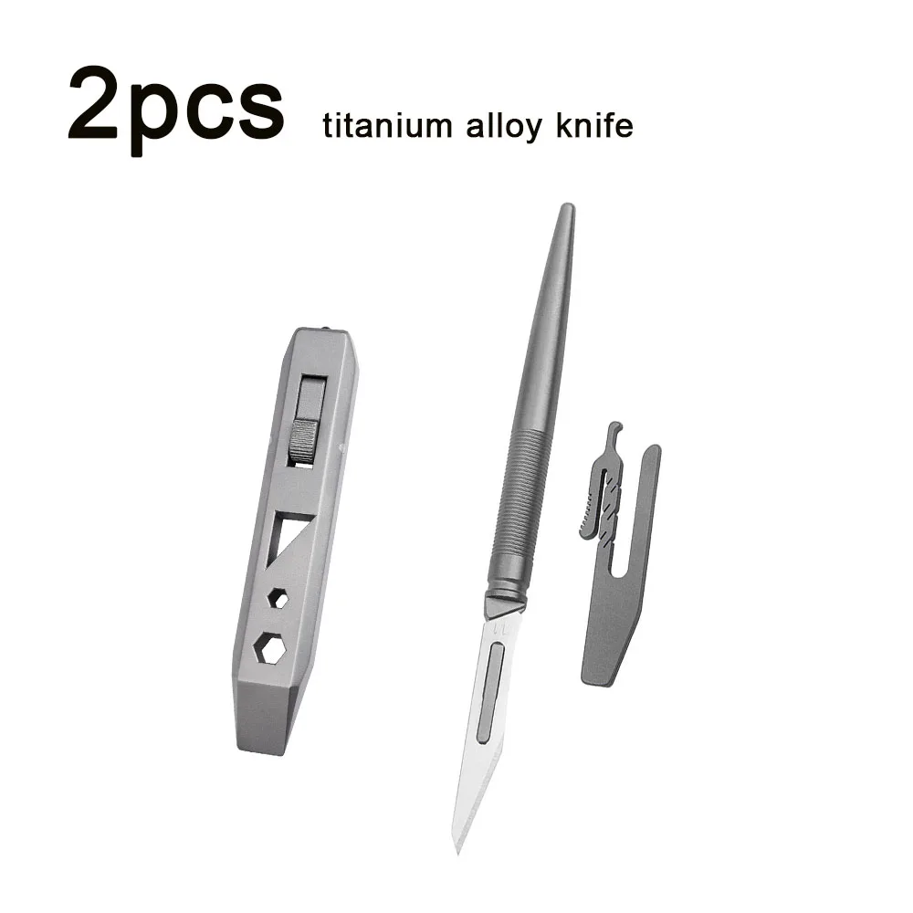 Two-piece titanium alloy combination tool set. Crowbar, utility knife, outdoor EDC tool