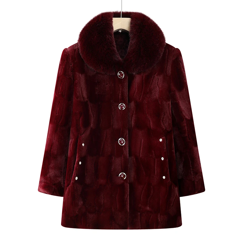 Large size Middle Aged Elderly Women Mink Coat Winter Thicken Cotton Padded Faux Fur Jacket High End Grandma Velvet Fur Overcoat