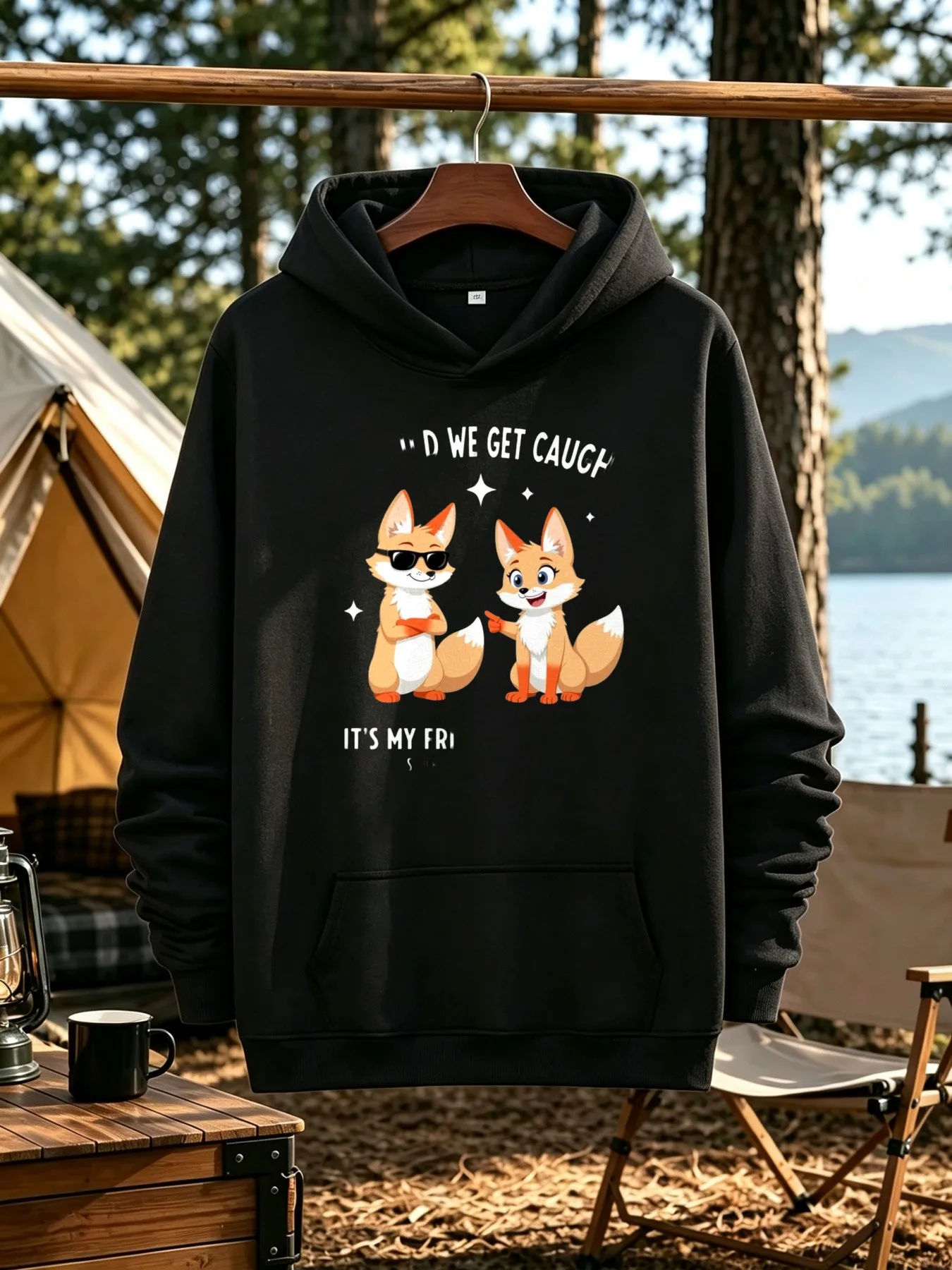 Funny and Satirical Cartoon Foxes, if Caught, It's My Friend's Fault, Men's Printed Hoodie, Long-Sleeved Hooded Style, Suitable for Casual Daily Wear and Parties