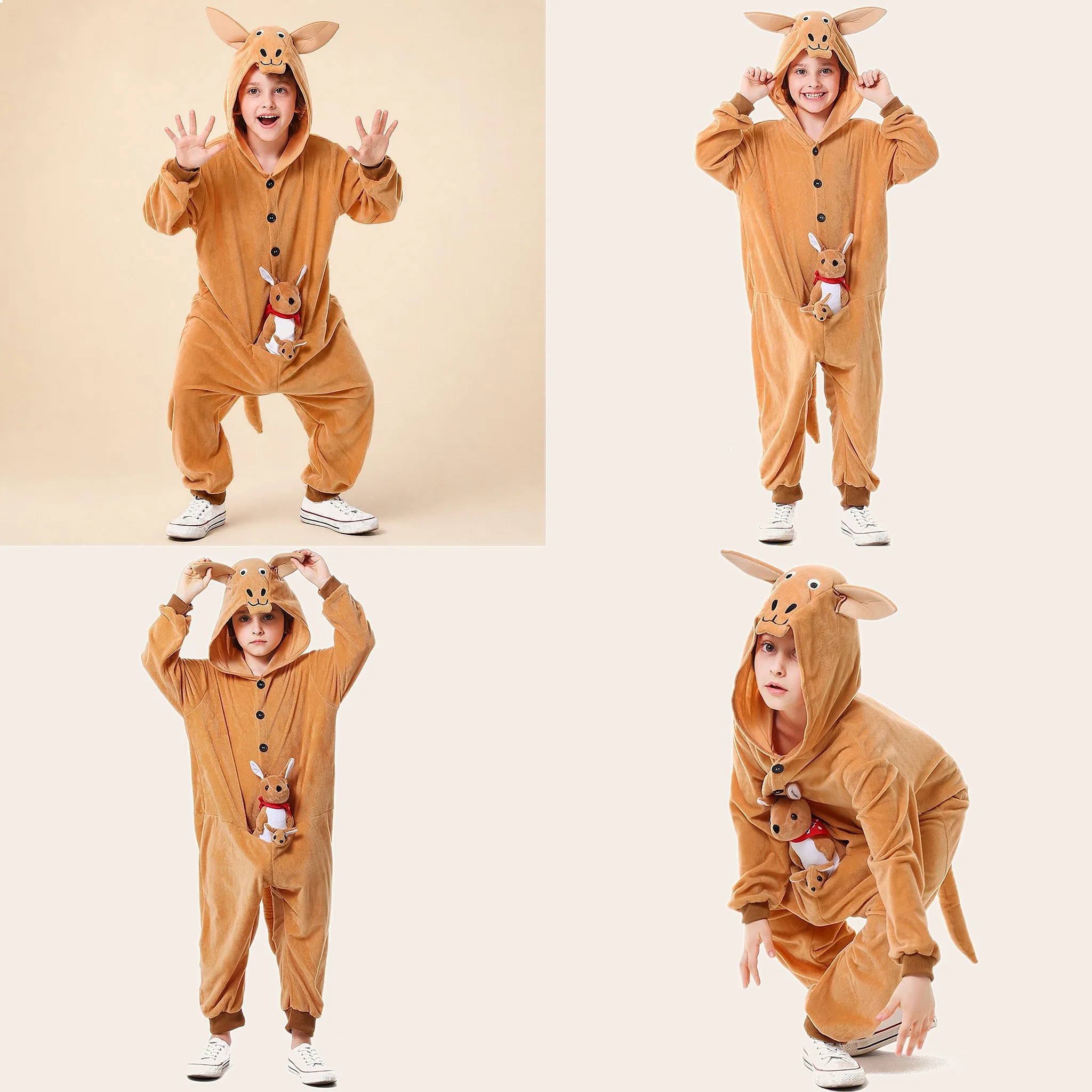 

Kids Cosplay Kangaroo Baby Hooded Romper Jumpsuit Animal Costume Boys Girls Unisex Parent-Child Matching Outfit