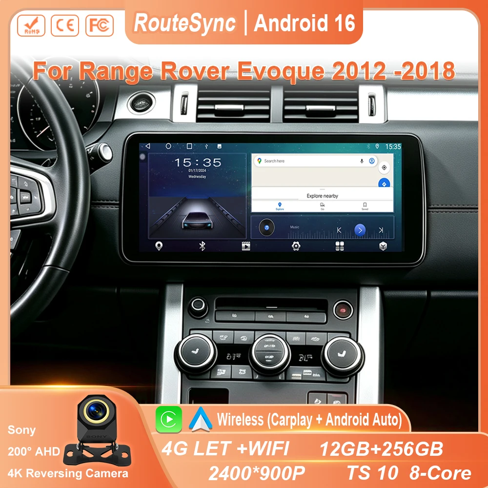 12.3'' Carplay Android 16 For Range Rover Evoque 2012 2013 2014 2015 -2018 Car Radio Multimedia Player BT Navigation GPS No 2Din