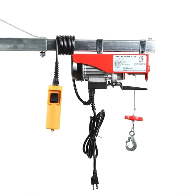 

Портативный электрический тельфер (лебедка) с тросом 12/6 м, 10/5 м/мин, 1.95А, 220В, 150/300 кг