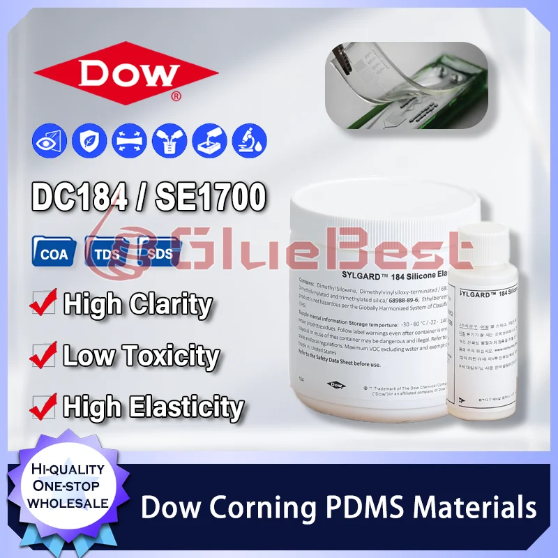 Dow Corning DC184 PDMS Silicone Elastomer Kit SE1700 Compound Curing Agent Film Diluent Remover for Lab Molds Microfluidic Chips