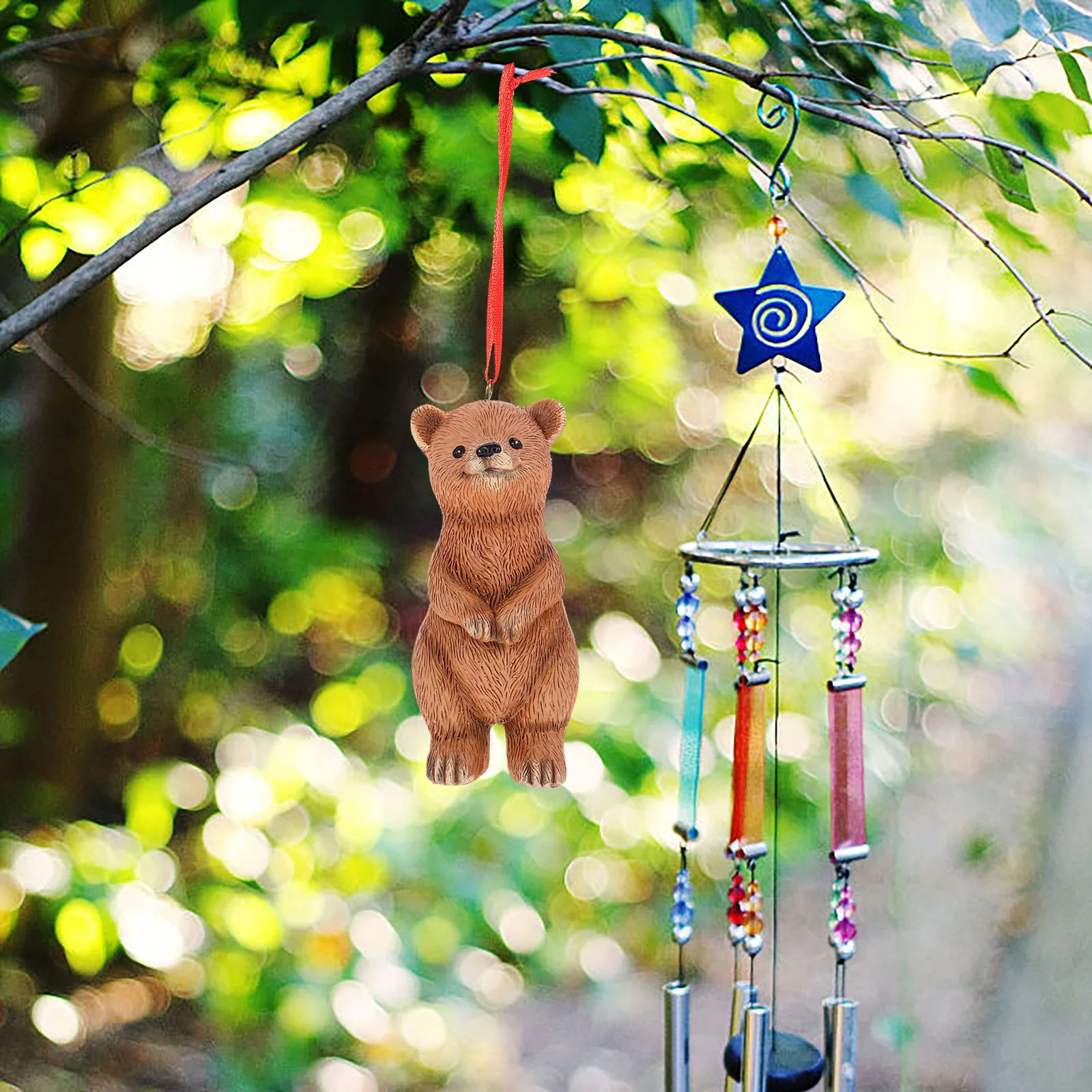 

Delicate Bear Figure Suspendable Resin Ornament Perfect Garden Courtyard Home Decor Gift for Friends Colleagues