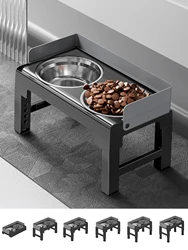 Collapsible Elevated Dog Bowls Adjustable Raised Stand with Double Stainless Steel Food Water Bowls for Small Medium Large Dogs
