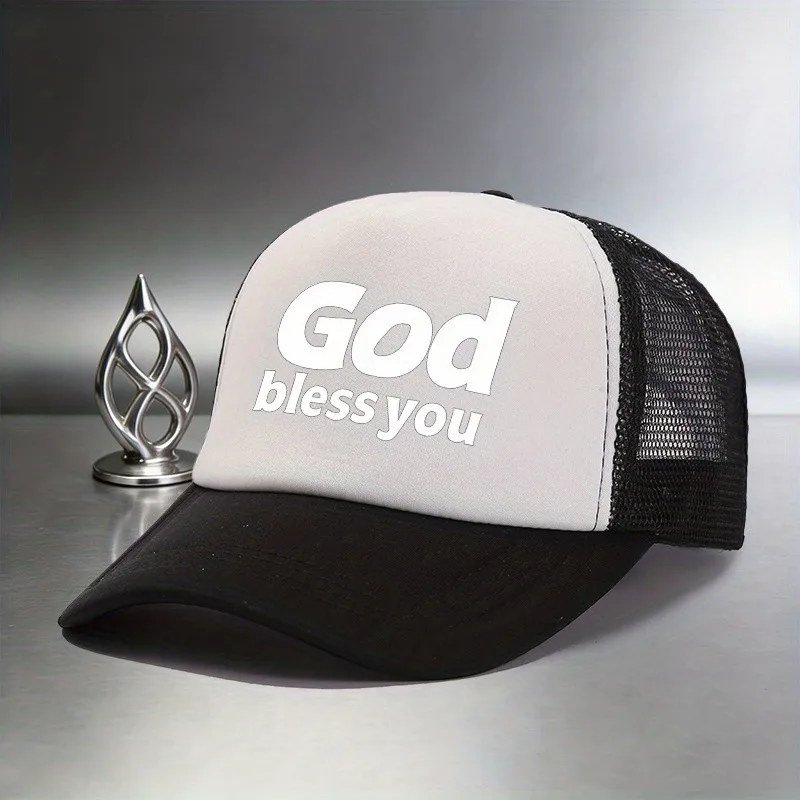 God Bless You Trucker Hat Breathable Mesh Back Adjustable Cap Unisex Outdoor