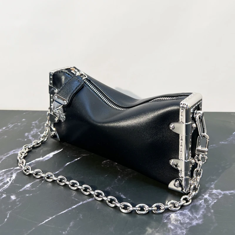 

Genuine Leather Small Box Bags For Women Luxury Designer Handbags Purses 2025 New In Cowhide Rivet Chain Strap Underarm Shoulder
