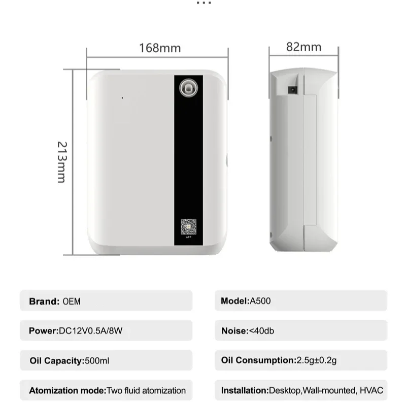 500ML Bluetooth Wall Mounted Essential Oil Diffuser with APP Control Fragrance Air Scent Aroma Machine for Hotel Home 1500cbm