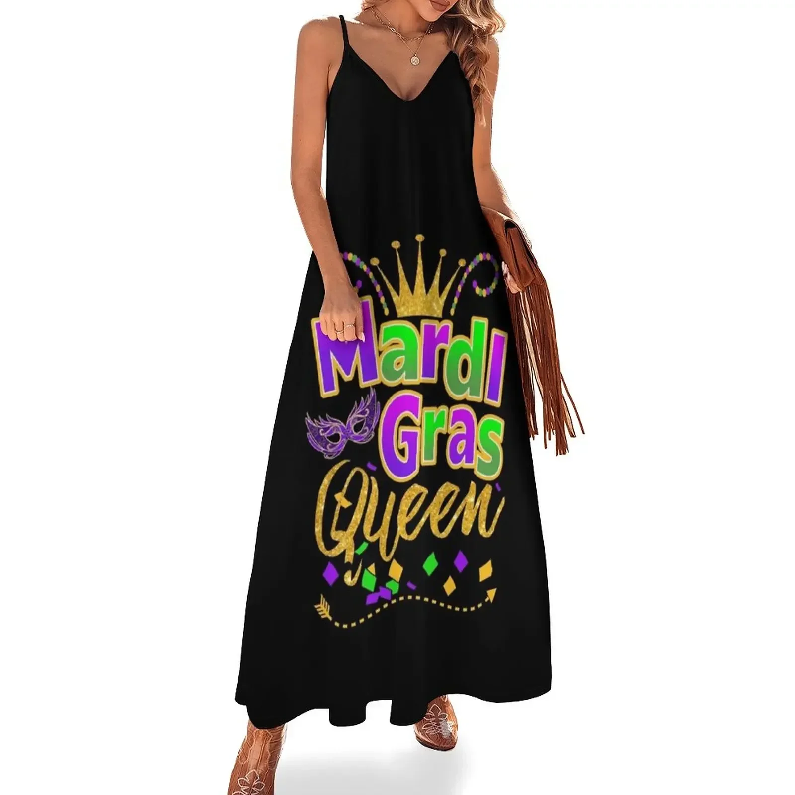 Mardi Gras Queen Crown Festival Carnivals T Shirt Prezent i akcesoria, kostiumy Queen Of Mardi Gras Kobiety Seksowna sukienka bez rękawów