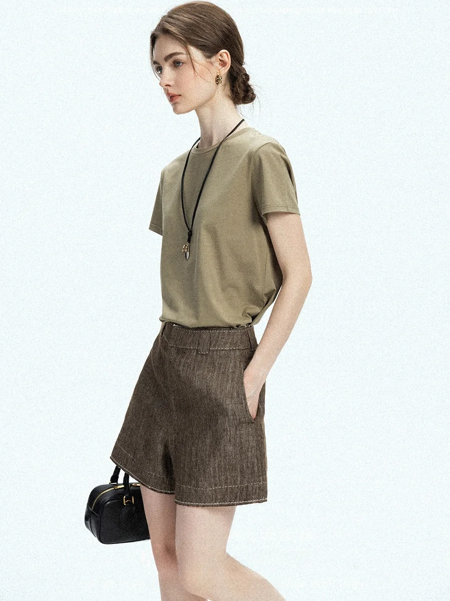 

Caramel Linen High Waist Versatile Shorts Women's Fashionable Minimalist Summer High Waist Shorts Quality Material Commute Style