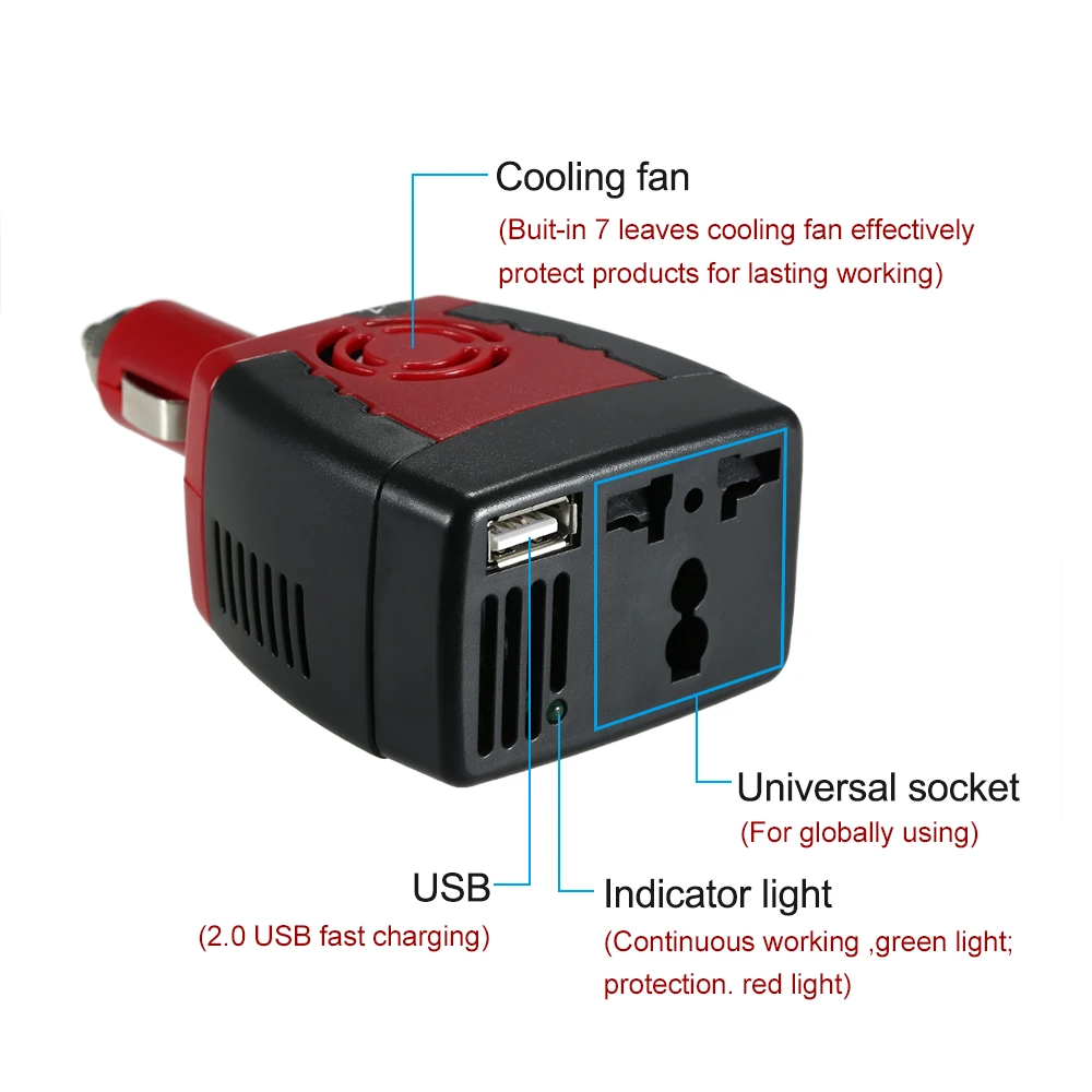 150W DC 12V to AC 220V Inverter Auto Voltage Converter Car Power Inverter Adapter with Cigarette Lighter