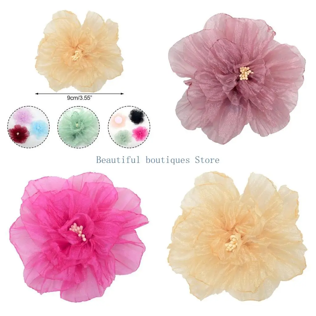 U4LF Ribbon Vintage Organza-Lace Flower Gauze Ribbon Burning Trimmings-Flower for Applique Sewing Craft Wedding Dress