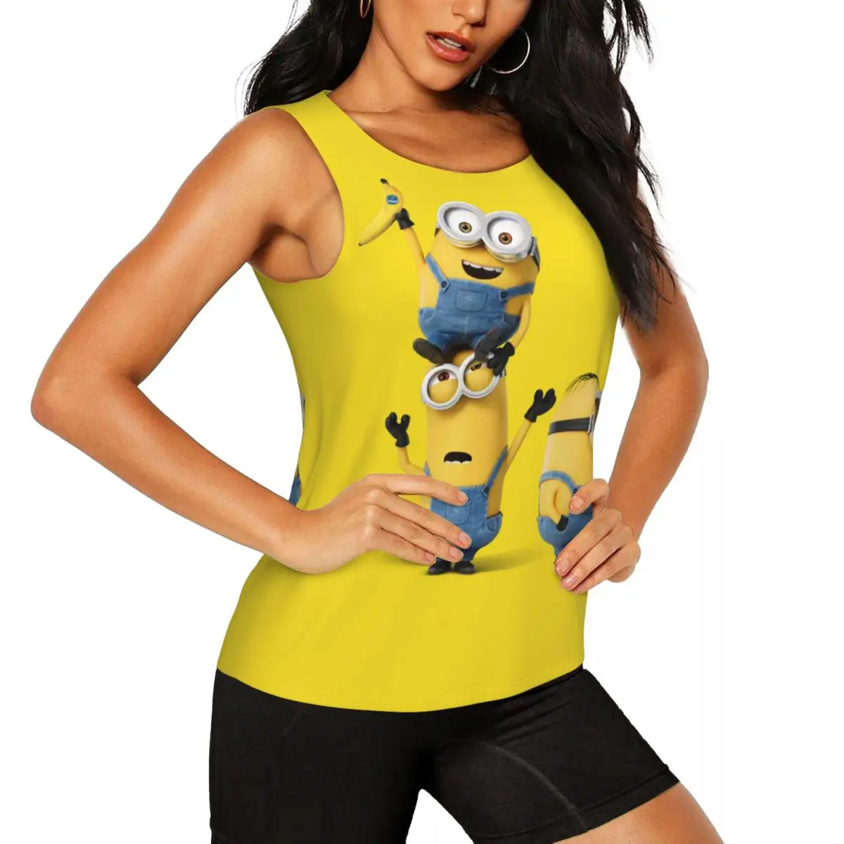 Custom Minion Cartoon Banana Yoga Shirt Women Athletic Workout Running Tank Tops