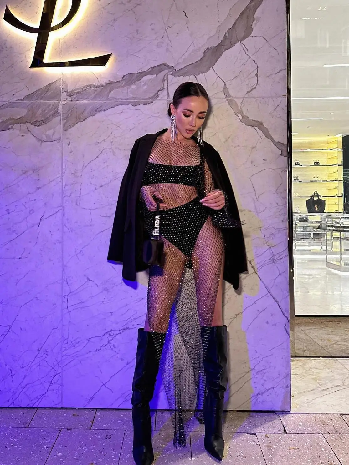 women's fishnet dress Foxblood - Reversible - A dress made of large diamond shaped netting Sketch Dress - Fishnet 