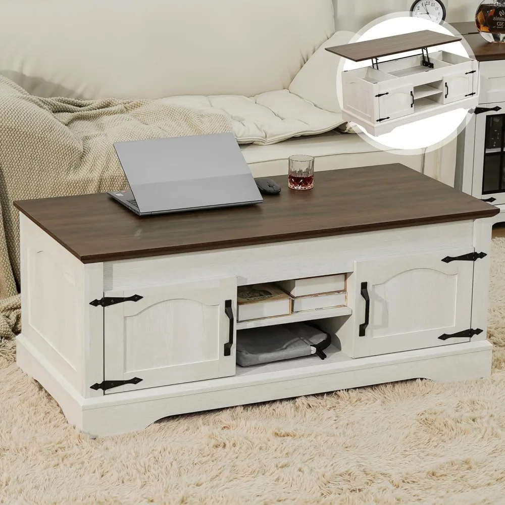 

Журнальный столик в фермерском доме, 41-дюймовый журнальный столик с подъемным верхом и местом для хранения вещей, журнальные столики для гостиной с большим скрытым отделением, Whi