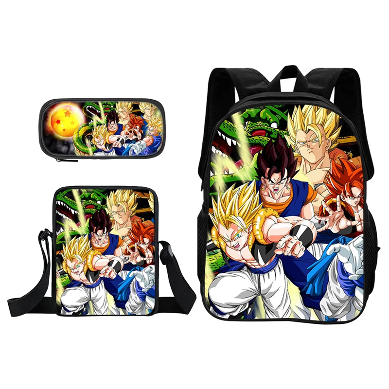 Dragon Ball Goku Anime 3Pcs Set Backpack Student School Shoulder Bag Pencil Bags Travel Backpack Children Birthday Gift