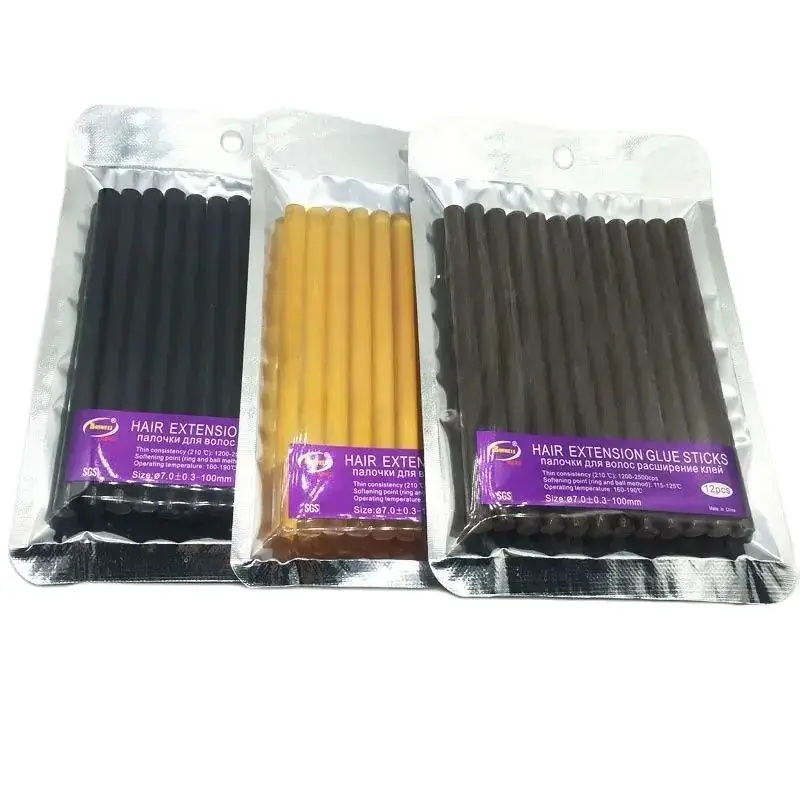 36 PCS Diameter 7 X 100 Mm Hair Extension Glue Sticks Hot Melt Glue Stick for Hair Extension 3 Colors Black Yellow Brown