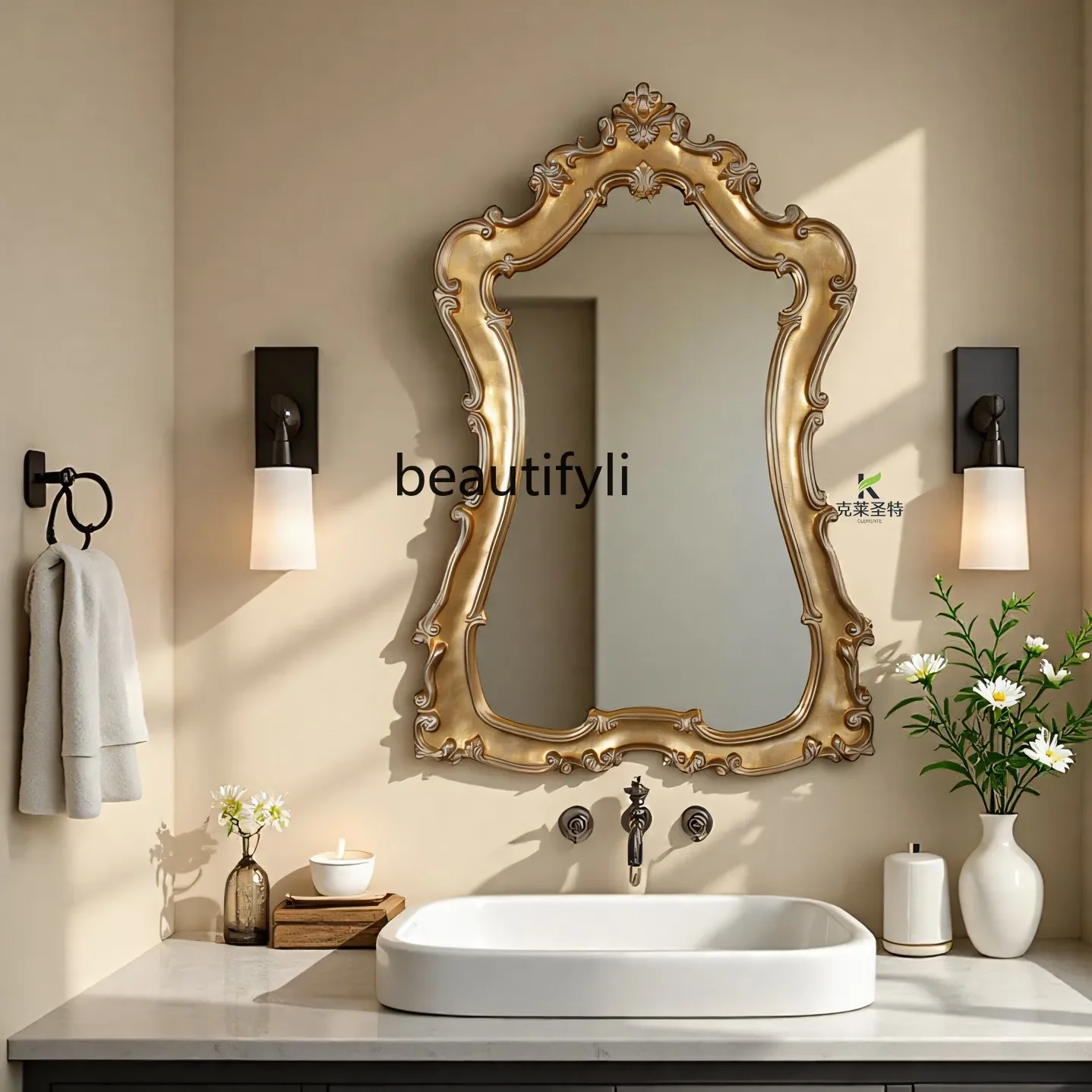 

French retro bathroom wall hanging vanity mirror decorative mirror bathroom mirror6239