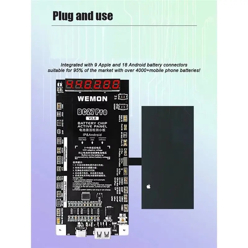 FULL-WEMON BC27 Pro Mobile Phone Battery Activation Board Voltage Current Test Charging Detector For Android Charging Det