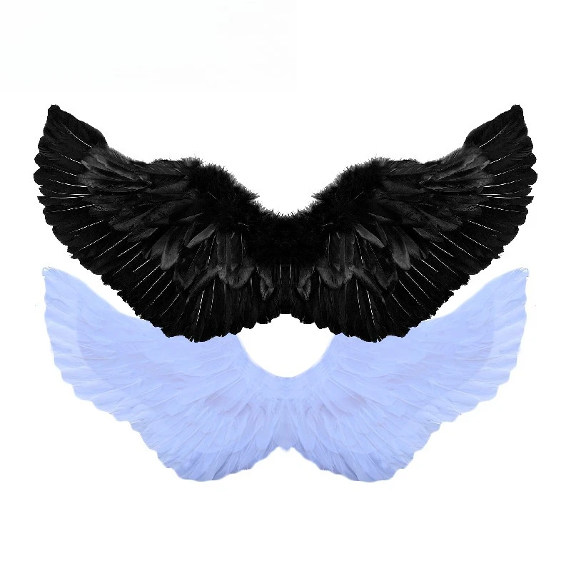 

Adult Black Feather Wings White Halloween COSPLAY Angel Wings Black Angel Elf Prop