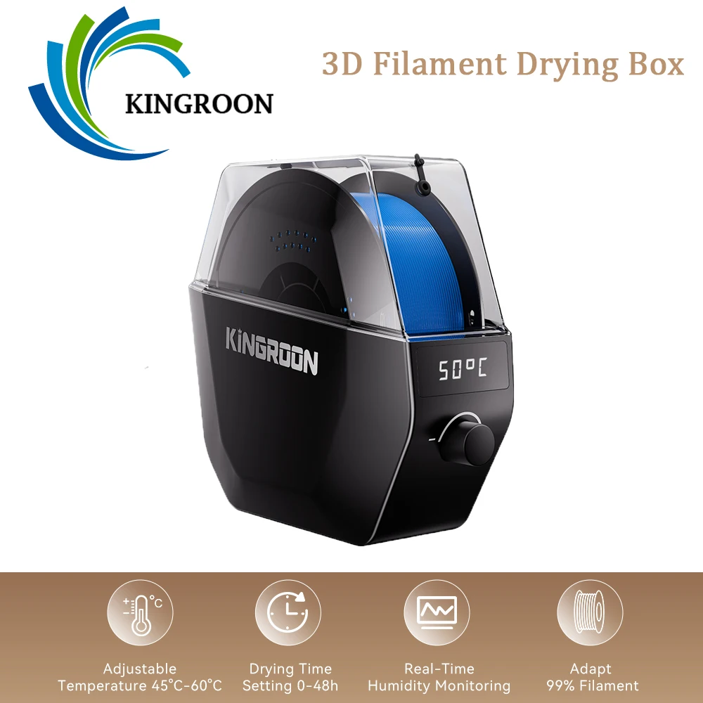 KINGROON KR01 3D Filament Dryer Box 1KG Filaments Storage Box Adjustable Temperature 45℃-60℃ 0-48h Setting Adapt 99% Filament