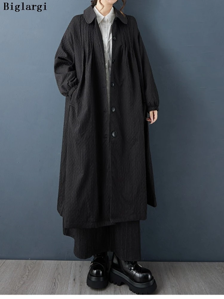 

Oversized Autumn Long Trench Coat Women Casual Fashion Ladies Windbreak Jackets Ruffle Loose Pleated Woman Trench Coats