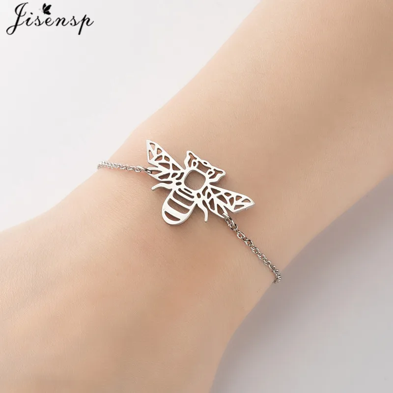 Simple Origami Bee Shaped Charm Bracelet Cartoon Animal Pendant Stainless Steel Chain Bracelets for Women Pulseras Mujer