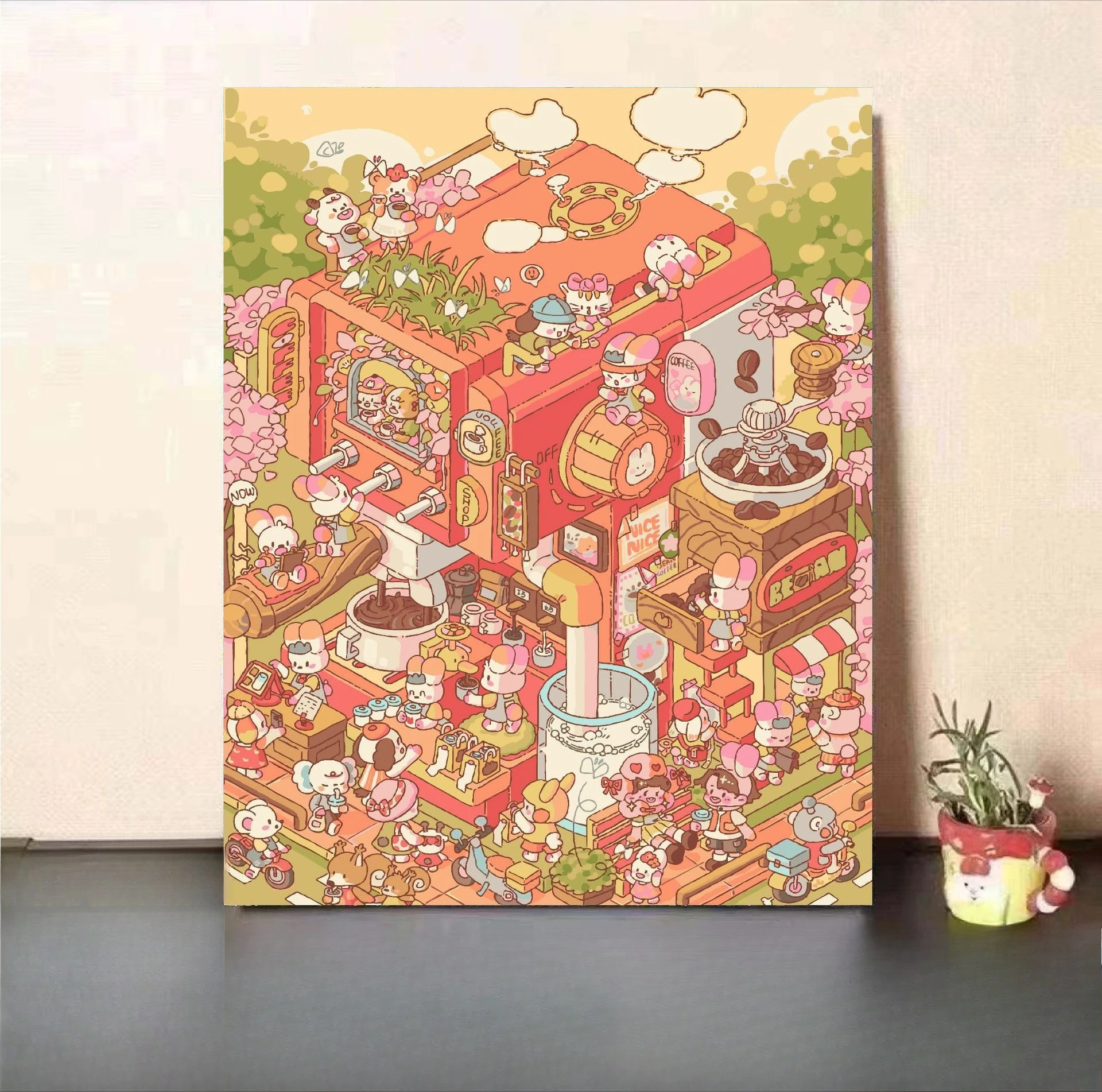 Jigsaw Puzzles Kawaii Cartoon Animal Coffee Factory 500/1000/1200/2000 PCS Wall Decor for Living Room Bedroom Gift No Frame