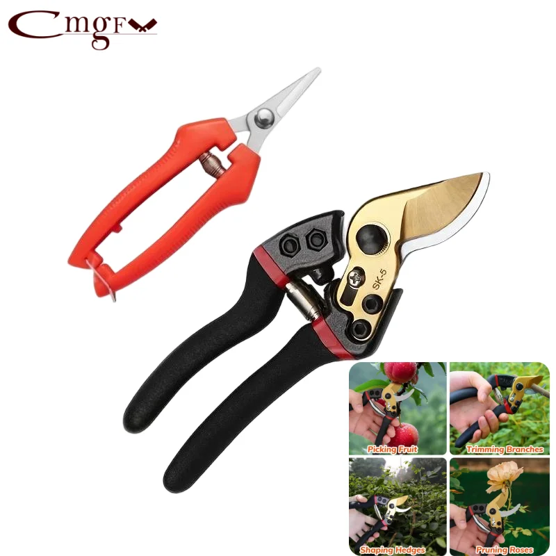 Heavy Duty SK5 Steel Garden Pruner Set, Bypass Pruning Shears & Fruit Harvest Scissors, Sharp Hand Clippers for Branches Flowers