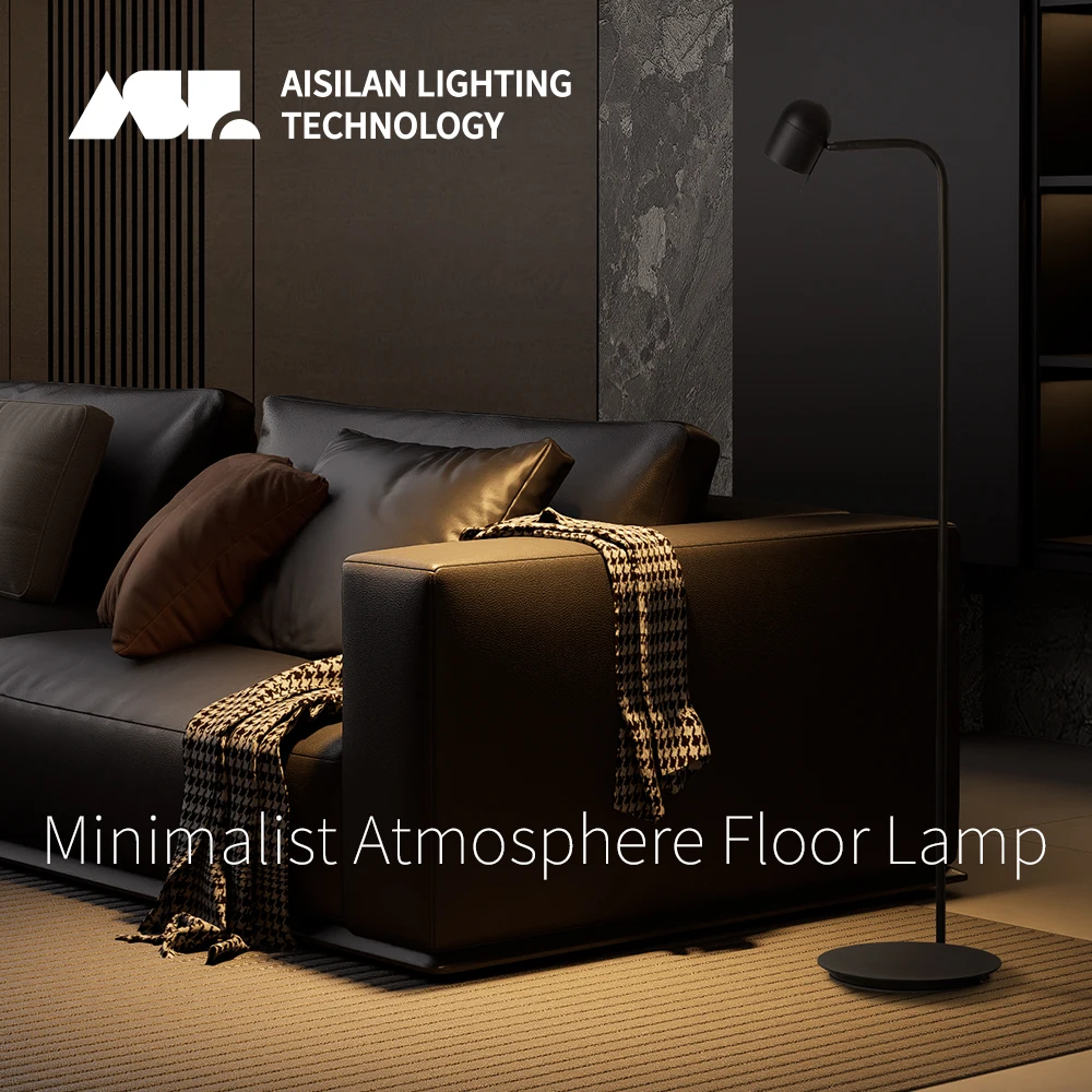 Aisilan Modern Black Floor Lamp Adjustable Lamp Head Aluminum 12W Dimmable Reading Floor Lamp for Living Room, Bedroom, Office