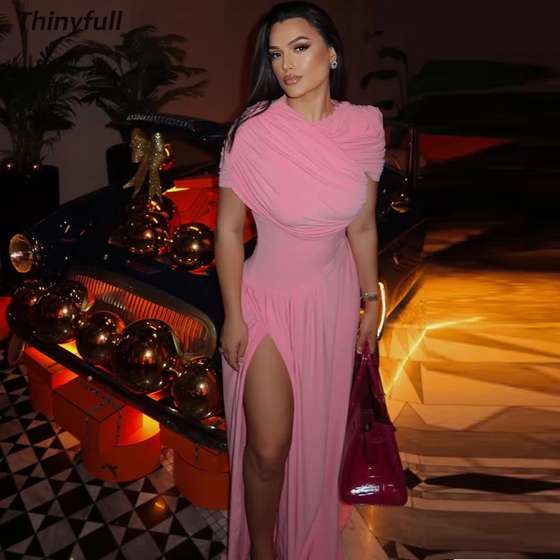 

Thinyfull Mermaid Arabic Long Prom Dress O-neck Ruched Evening Dresses Dubai 2025 Split Formal Gown Robe De Soirée Customized