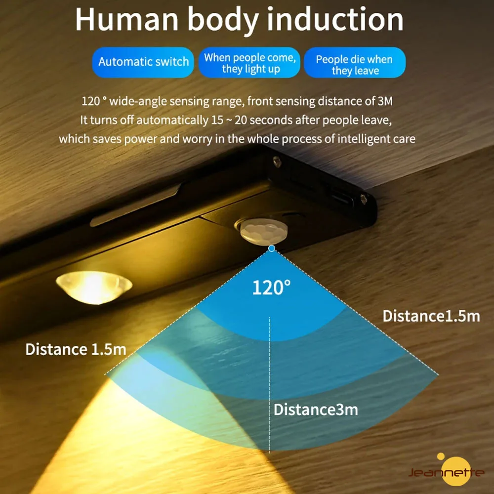 Luz LED nocturna con Sensor de movimiento, lámpara de inducción, recargable, para debajo del armario