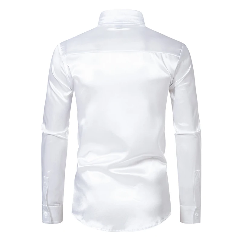 Herren Satin Luxus Hemden Mode Seide Glatt Männlich Smoking Hemd Solide Hochzeit Party Prom Casual Hemd Business Büro – Detail 33