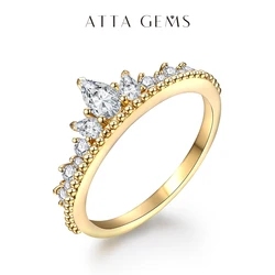 ATTAGEMS Pear Cut 5*3mm Real 925 Sterling Silver Yellow Gold Plated Moissanite Ring for Women Pass the Diaomnd Engagement Party