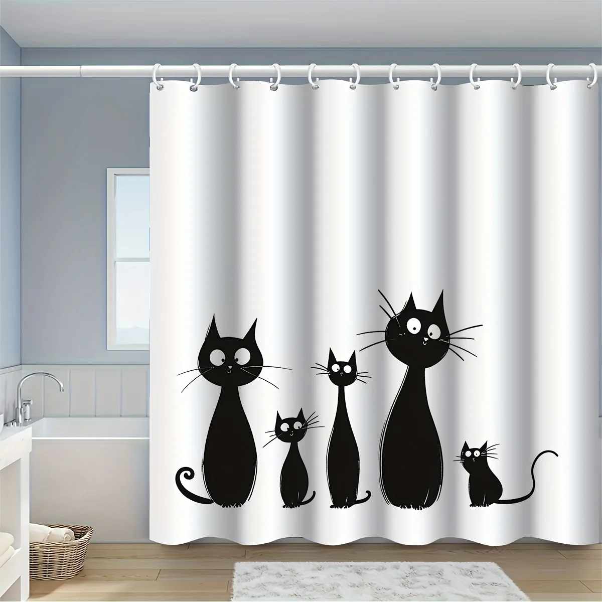 

cute black cat family cartoon shower curtain for bathroom waterproof moisture proof privacy protection minimalist style
