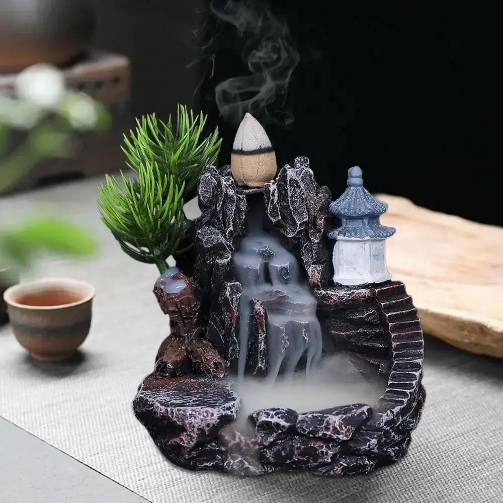 With Backflow Incense Cones Waterfall Incense Burner Retro Exquisite Backflow Incense Holder Resin Backflow Incense Burner
